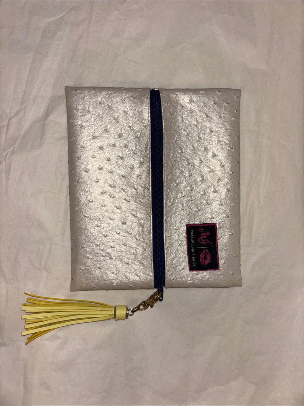 Makeup Junkie Size Small Pearl Ostrich W Yellow Tassel